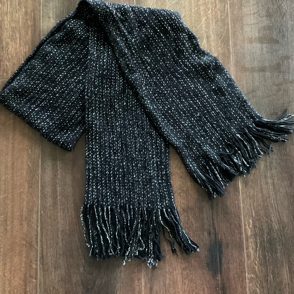 Thin Knit Scarf, Black Silver